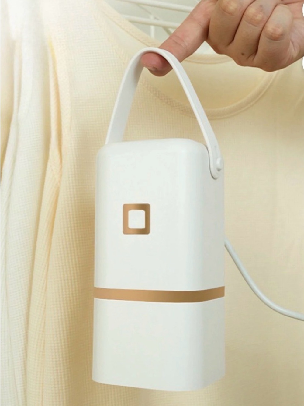 Portable White Lightweight Travel Dryer with Gold Accent